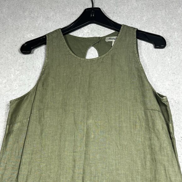 Tommy Bahama Linen Shift Dress Size Medium Green Ruffle Pockets Beach Sleeveless - Picture 2 of 14